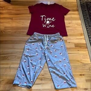Wine-Themed Maroon and Grey Pajama Set